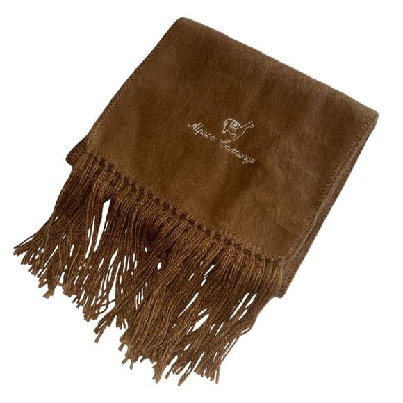 Alpaca Camargo Fringed Brown Alpaca Scarf Embroidered Brand & Logo - Picture 2 of 8